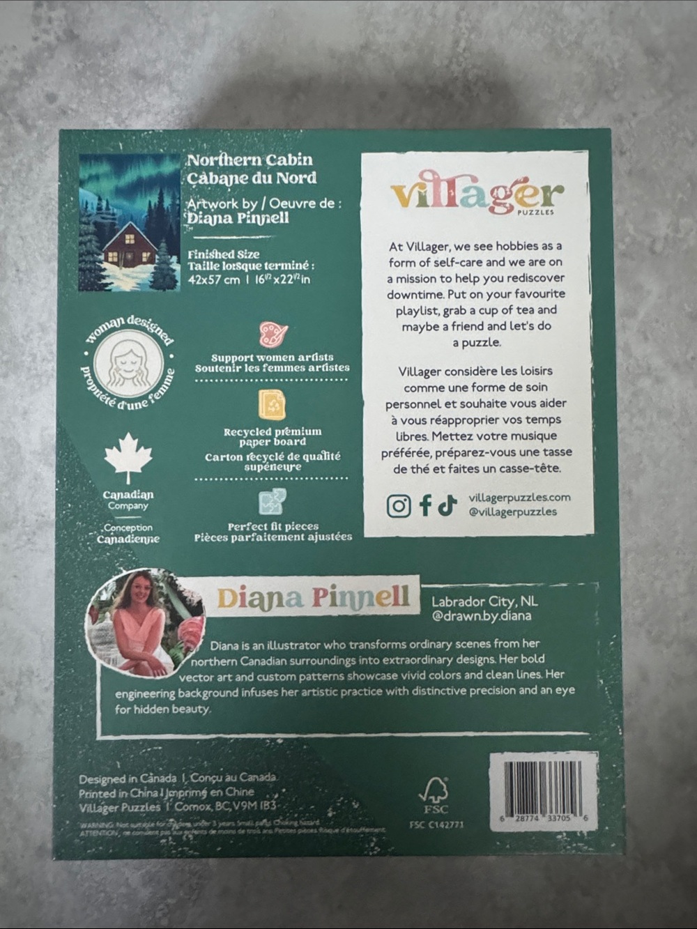 villager Green and Teal Northern Lights Cabin 500-Piece Puzzle - Picture 2 of 3